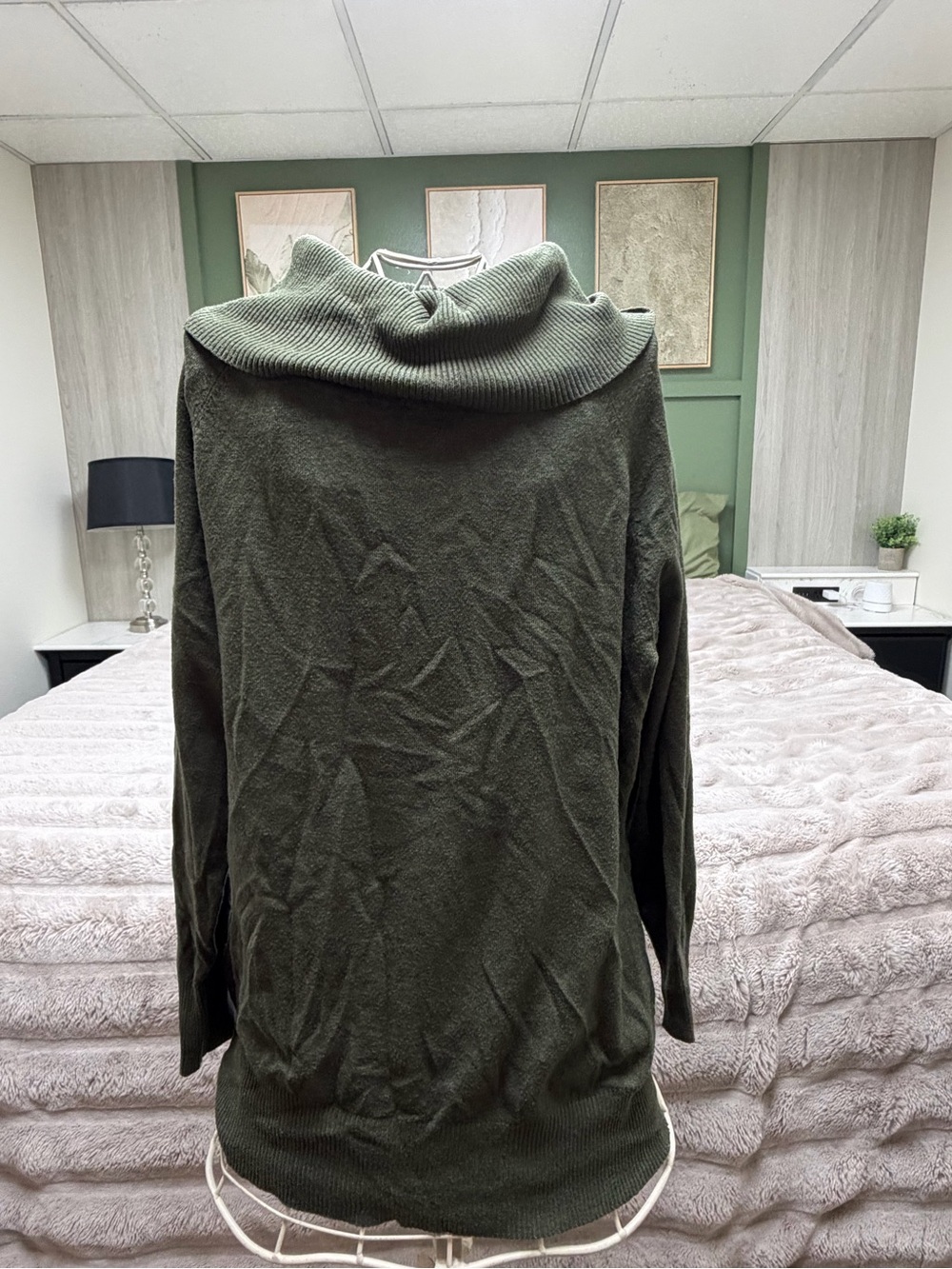 Vila Milano Olive Green Cowl Neck Long Sleeve Sweater